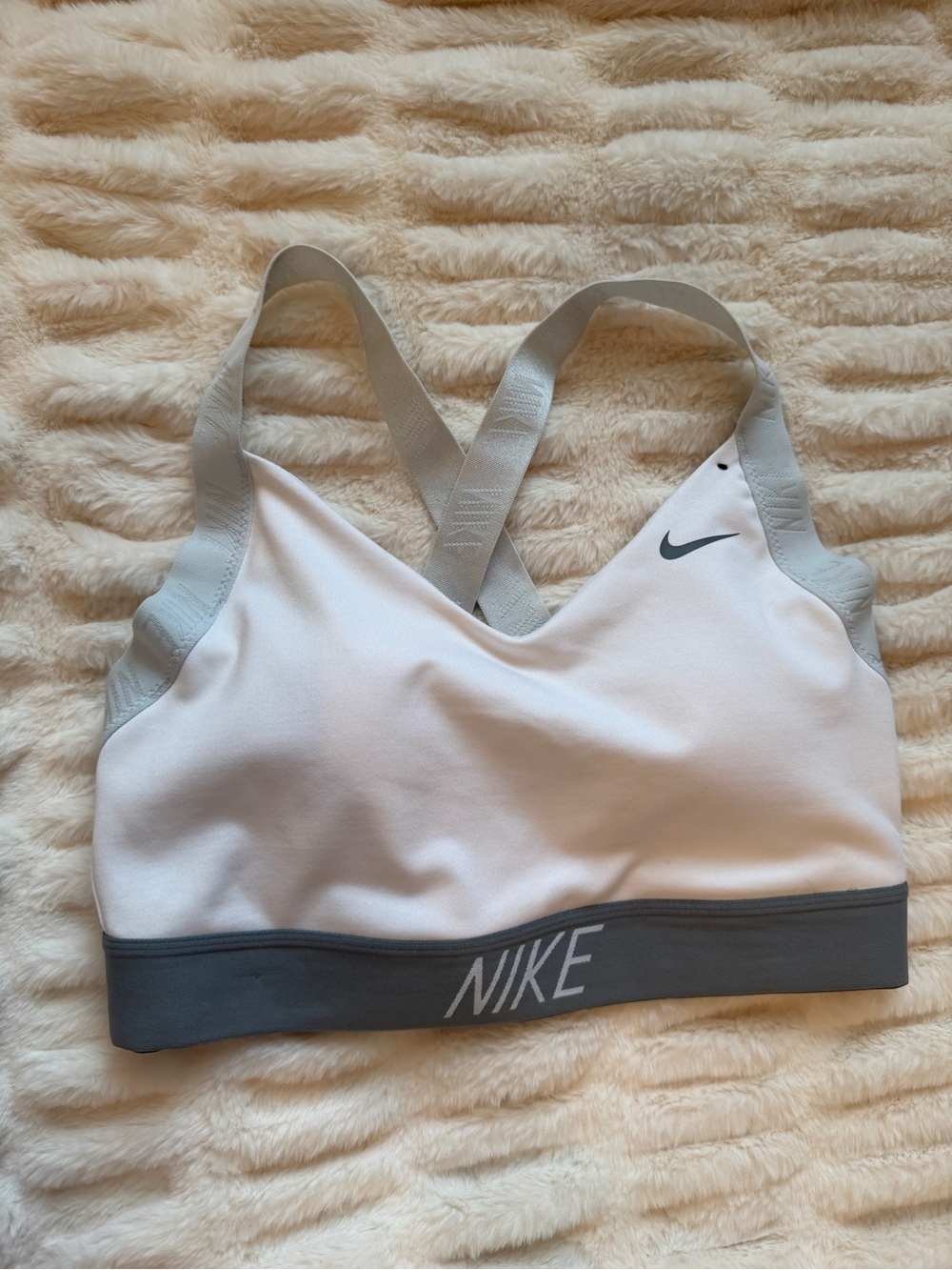 Nike White Sports Bra with Light Gray Band & Straps